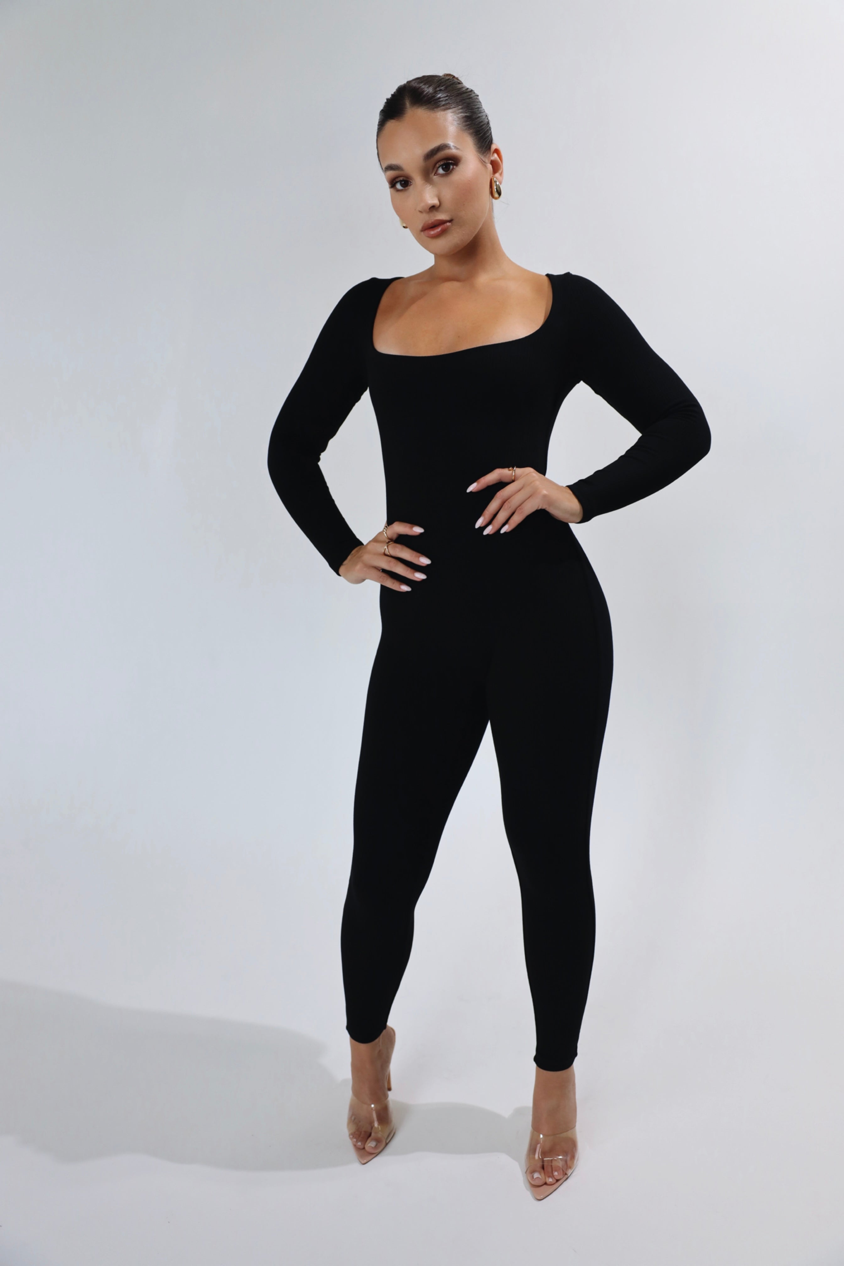 REFINED RIBBED JUMPSUIT-BLACK