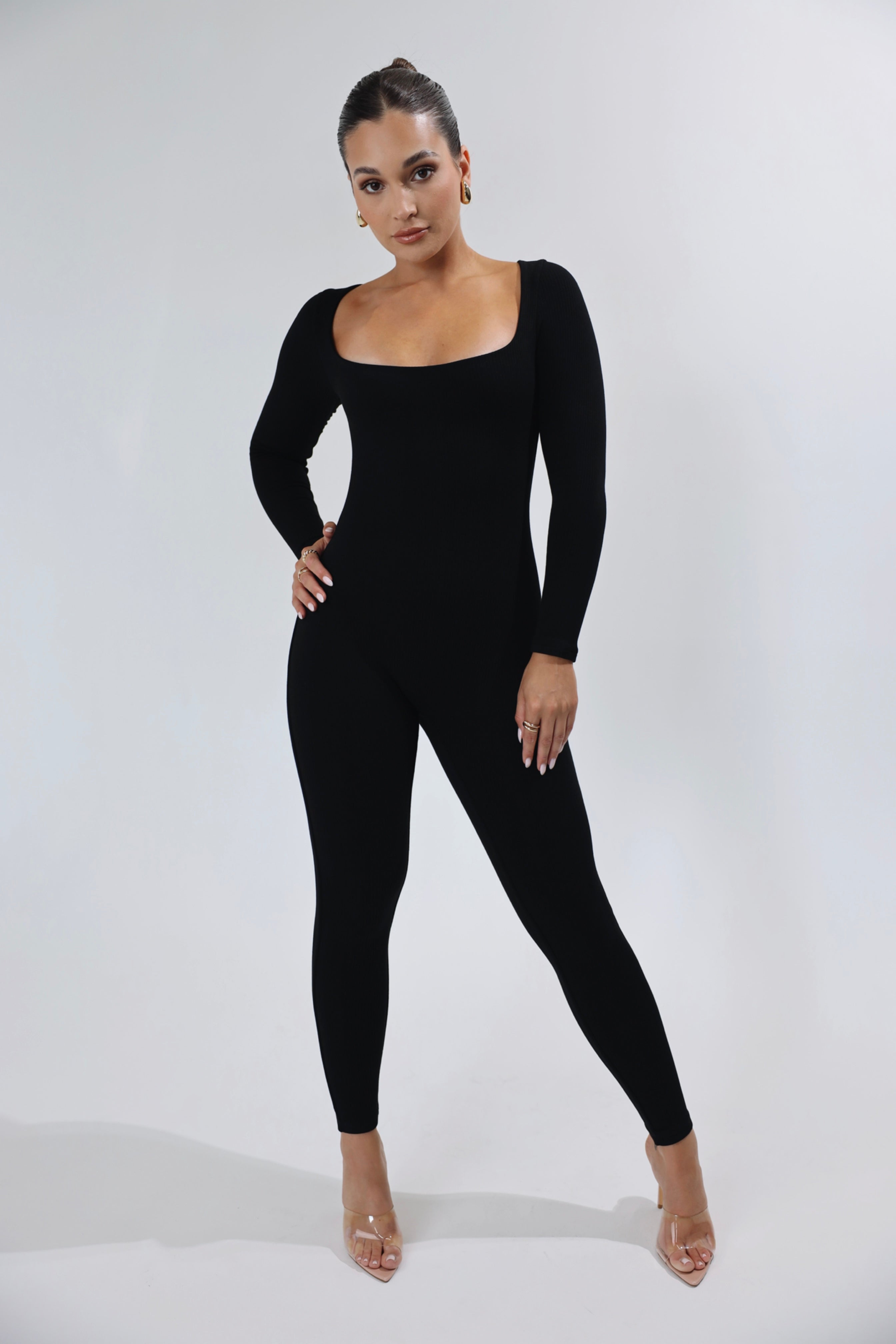 REFINED RIBBED JUMPSUIT-BLACK